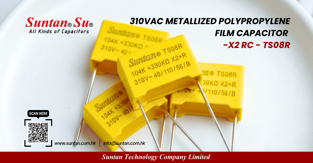 Selecting a 310VAC X2 RC metallized polypropylene film capacitor for EMI suppression - TS08R by Suntan